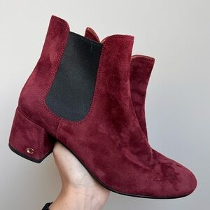 Coach Elegant Burgundy Suede Ankle Boots